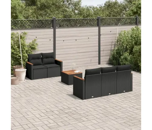 Sofos Komplektas Su Pagalvėlėmis, 6 Dalių, Juodas, Poliratanas