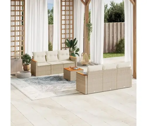 7-Daļīgs Dārza Dīvāna Komplekts, Matrači, Bēša Pe Rotangpalma Vidaxl