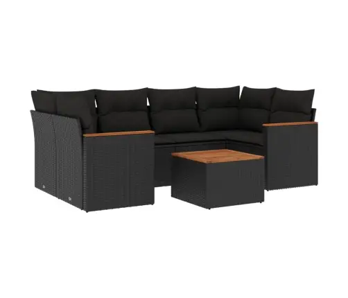 Sofos Komplektas Su Pagalvėlėmis, 7 Dalių, Juodas, Poliratanas