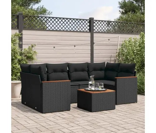 Sofos Komplektas Su Pagalvėlėmis, 7 Dalių, Juodas, Poliratanas