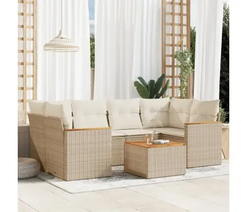 7-Daļīgs Dārza Dīvāna Komplekts, Matrači, Bēša Pe Rotangpalma Vidaxl