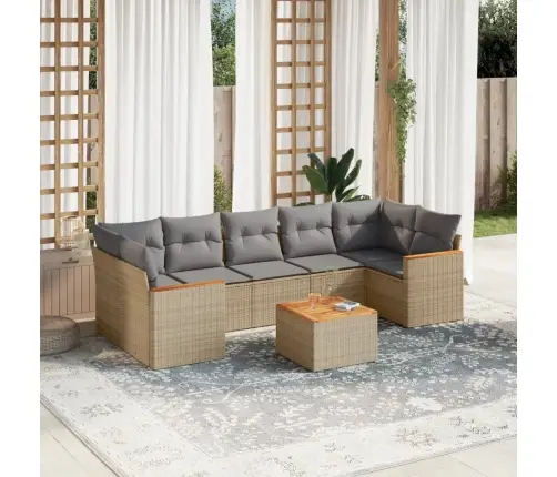 8-Daļīgs Dārza Dīvāna Komplekts, Matrači, Bēša Pe Rotangpalma Vidaxl