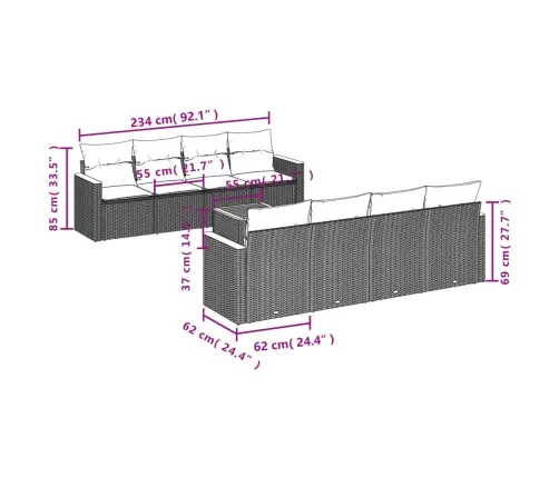 9-Daļīgs Dārza Dīvāna Komplekts, Matrači, Bēša Pe Rotangpalma Vidaxl