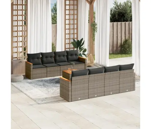 Sofos Komplektas Su Pagalvėlėmis, 9 Dalių, Pilkas, Poliratanas