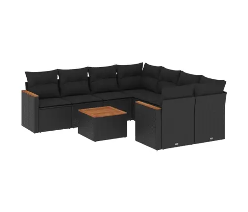 9-Daļīgs Dārza Dīvāna Komplekts, Matrači, Melna Pe Rotangpalma Vidaxl