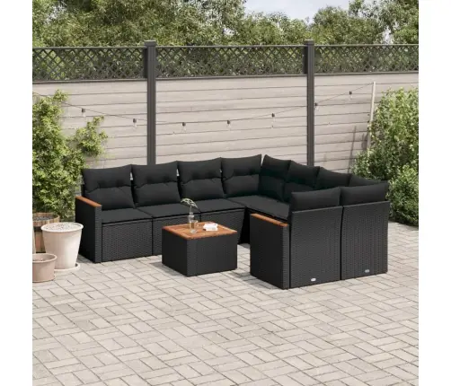 9-Daļīgs Dārza Dīvāna Komplekts, Matrači, Melna Pe Rotangpalma Vidaxl