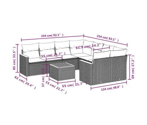 Sofos Komplektas Su Pagalvėlėmis, 9 Dalių, Smėlio, Poliratanas