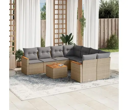 Sofos Komplektas Su Pagalvėlėmis, 9 Dalių, Smėlio, Poliratanas