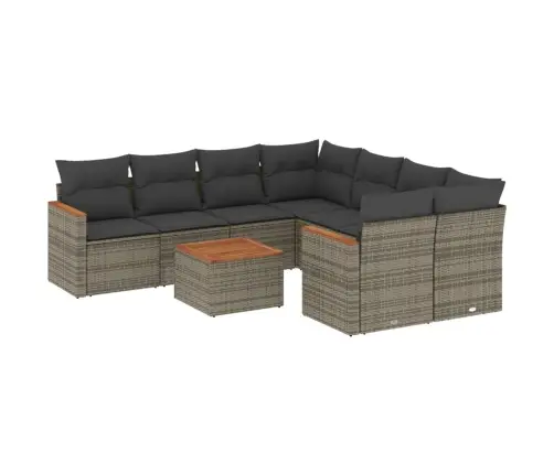 9-Daļīgs Dārza Dīvāna Komplekts Ar Matračiem, Pelēks Pe Pinums Vidaxl