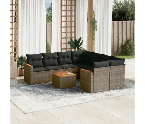 9-Daļīgs Dārza Dīvāna Komplekts Ar Matračiem, Pelēks Pe Pinums Vidaxl