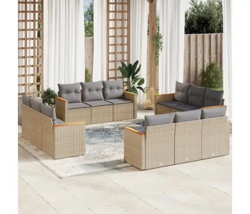 Sofos Komplektas Su Pagalvėlėmis, 12 Dalių, Smėlio, Poliratanas