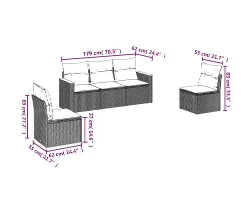 5-Osaline Aiadiivanikomplekt Patjadega, Must, Polürotang