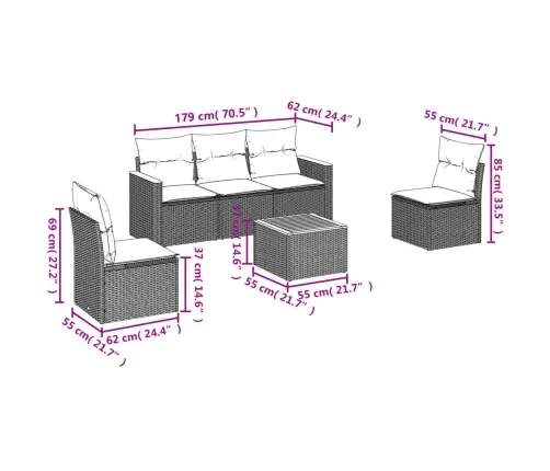 6-Daļīgs Dārza Dīvāna Komplekts Ar Matračiem, Pelēks Pe Pinums Vidaxl