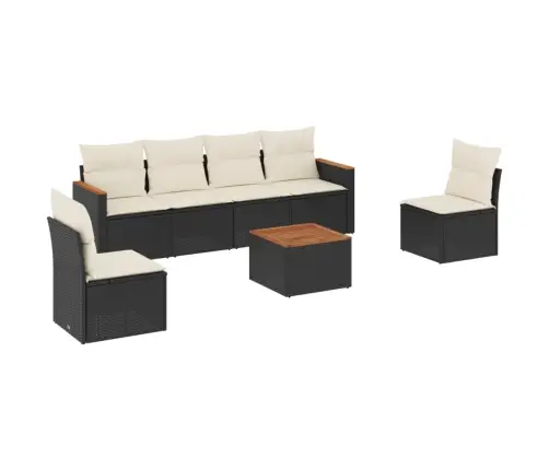 7-Daļīgs Dārza Dīvāna Komplekts Ar Matračiem, Melna Pe Vidaxl