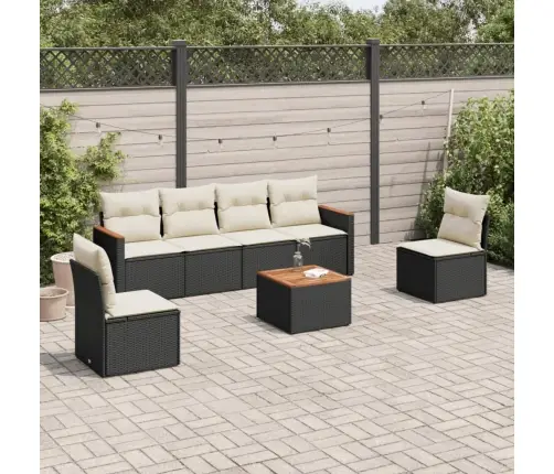 7-Daļīgs Dārza Dīvāna Komplekts Ar Matračiem, Melna Pe Vidaxl