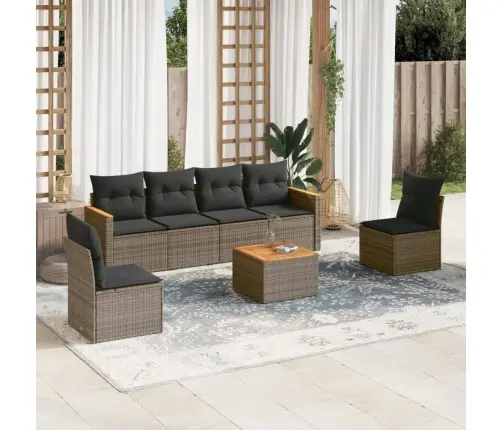 Sofos Komplektas Su Pagalvėlėmis, 7 Dalių, Pilkas, Poliratanas