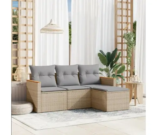 Sofos Komplektas Su Pagalvėlėmis, 4 Dalių, Smėlio, Poliratanas