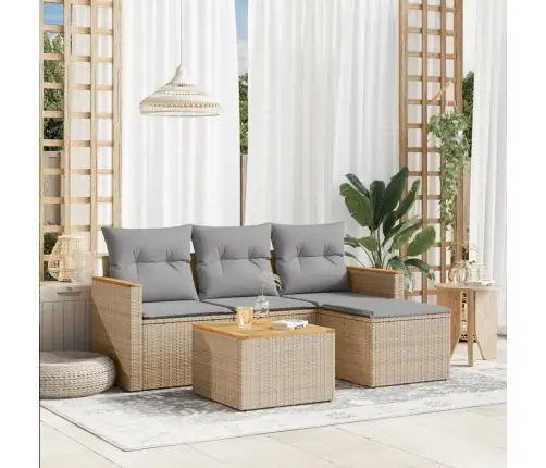 5-Daļīgs Dārza Dīvāna Komplekts, Matrači, Bēša Pe Rotangpalma Vidaxl