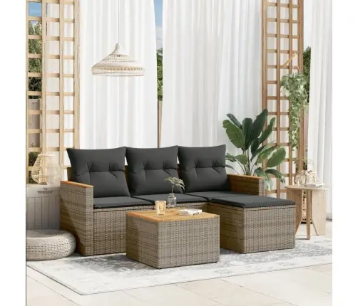 5-Osaline Aiamööblikomplekt Istmepatjadega, Polürotang, Hall