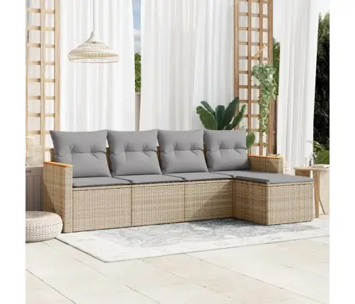 Sofos Komplektas Su Pagalvėlėmis, 5 Dalių, Smėlio, Poliratanas