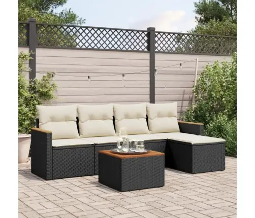 Sofos Komplektas Su Pagalvėlėmis, 6 Dalių, Juodas, Poliratanas