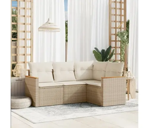 4-Daļīgs Dārza Dīvāna Komplekts, Matrači, Bēša Pe Rotangpalma Vidaxl