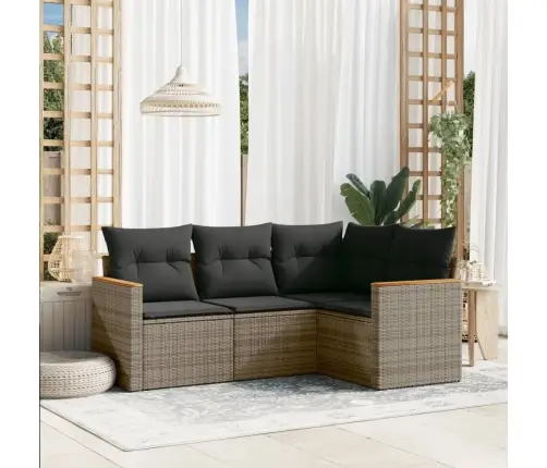 4-Daļīgs Dārza Dīvāna Komplekts Ar Matračiem, Pelēks Pe Pinums Vidaxl