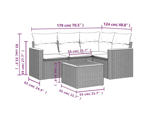 5-Osaline Aiadiivani Komplekt Patjadega, Beež, Polürotang