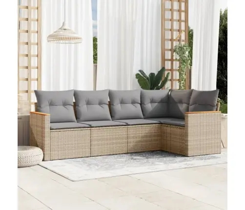 Sofos Komplektas Su Pagalvėlėmis, 5 Dalių, Smėlio, Poliratanas