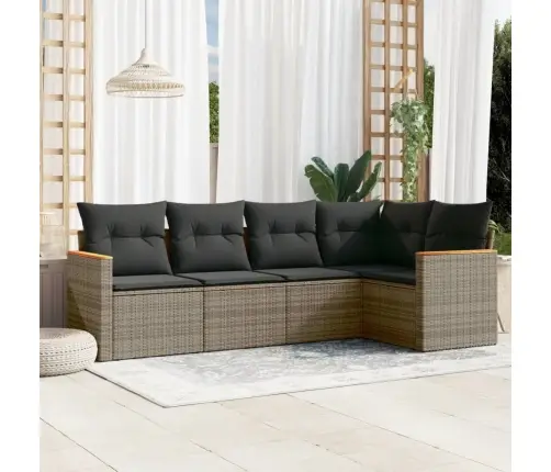 5-Daļīgs Dārza Dīvāna Komplekts Ar Matračiem, Pelēks Pe Pinums Vidaxl