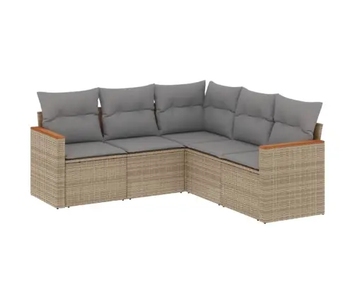 Sofos Komplektas Su Pagalvėlėmis, 5 Dalių, Smėlio, Poliratanas