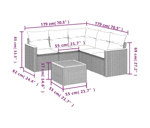 6-Osaline Aiadiivani Komplekt Patjadega, Hall, Polürotang