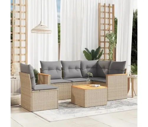 6-Daļīgs Dārza Dīvāna Komplekts, Matrači, Bēša Pe Rotangpalma Vidaxl