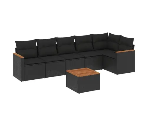 7-Daļīgs Dārza Dīvāna Komplekts Ar Matračiem, Melna Pe Vidaxl