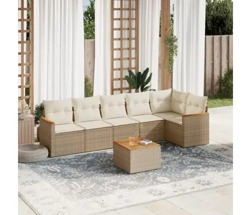 7-Daļīgs Dārza Dīvāna Komplekts, Matrači, Bēša Pe Rotangpalma Vidaxl