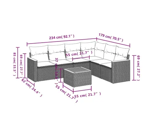 Sofos Komplektas Su Pagalvėlėmis, 7 Dalių, Juodas, Poliratanas