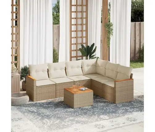 7-Daļīgs Dārza Dīvāna Komplekts, Matrači, Bēša Pe Rotangpalma Vidaxl