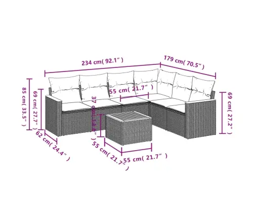 Sofos Komplektas Su Pagalvėlėmis, 7 Dalių, Pilkas, Poliratanas