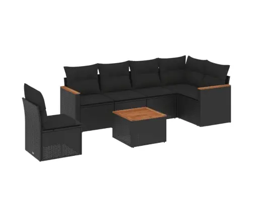 Sofos Komplektas Su Pagalvėlėmis, 7 Dalių, Juodas, Poliratanas