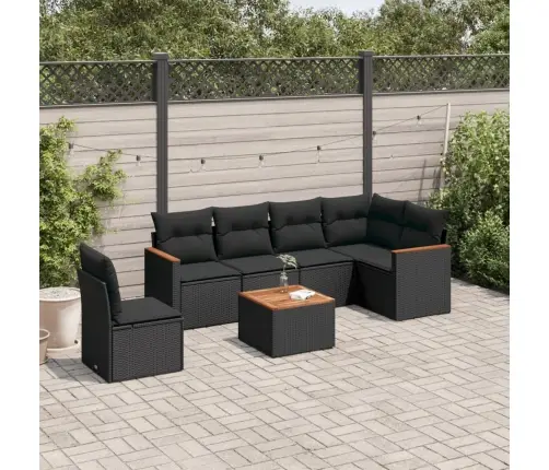 Sofos Komplektas Su Pagalvėlėmis, 7 Dalių, Juodas, Poliratanas