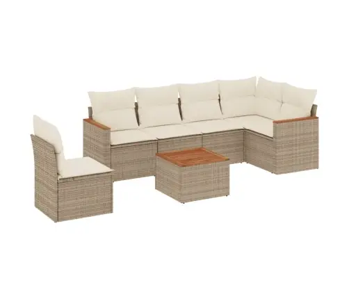 7-Daļīgs Dārza Dīvāna Komplekts, Matrači, Bēša Pe Rotangpalma Vidaxl