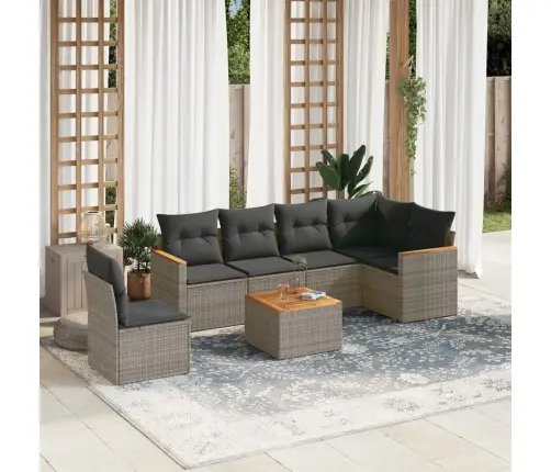 7-Daļīgs Dārza Dīvāna Komplekts, Matrači, Pelēka Pe Rotangpalma Vidaxl