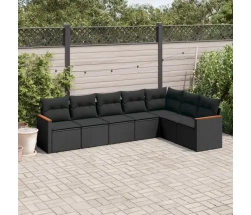 Sofos Komplektas Su Pagalvėlėmis, 7 Dalių, Juodas, Poliratanas