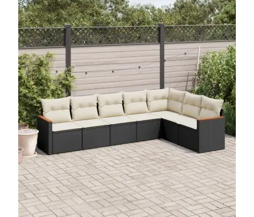 Sofos Komplektas Su Pagalvėlėmis, 7 Dalių, Juodas, Poliratanas