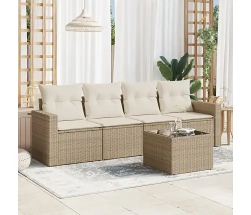 5-Daļīgs Dārza Dīvāna Komplekts, Matrači, Bēša Pe Rotangpalma Vidaxl