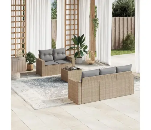 Sofos Komplektas Su Pagalvėlėmis, 6 Dalių, Smėlio, Poliratanas