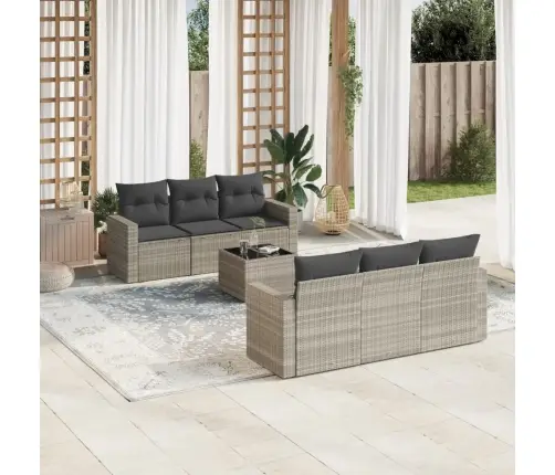 7-Daļīgs Dārza Dīvāna Komplekts,Matrači, Gaiši Pelēka Pe Pinums Vidaxl