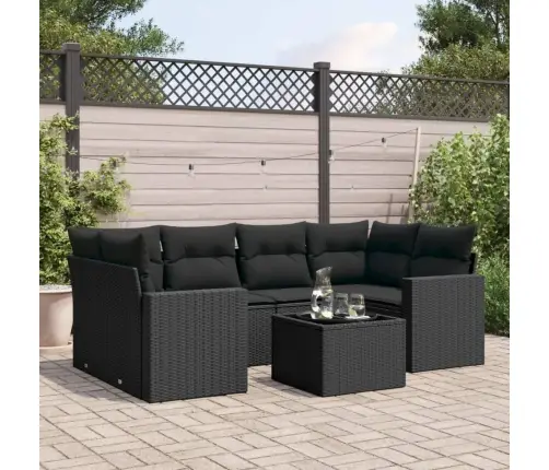 7-Daļīgs Dārza Dīvāna Komplekts Ar Matračiem, Melna Pe Vidaxl