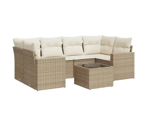 Sofos Komplektas Su Pagalvėlėmis, 7 Dalių, Smėlio, Poliratanas