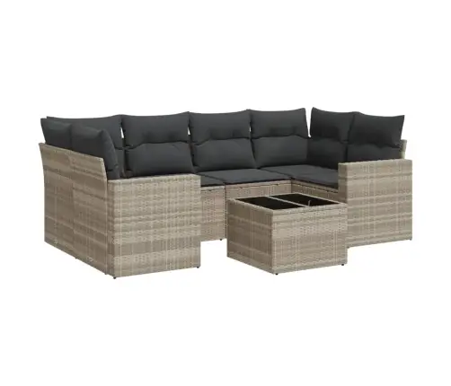 7-Osaline Aiamööblikomplekt Patjadega, Helehall, Polürotang